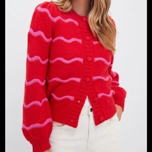 Tuckernuck Red and pink Meadowbrook stripe Dulcie cardigan